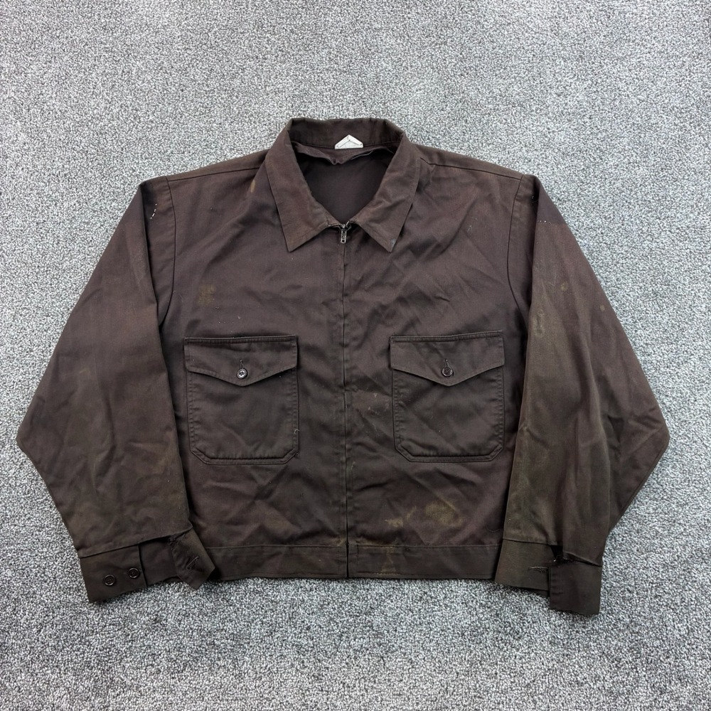 Vintage 60s Gabardine Jacket Mens XL Brown Cotton Twill Distressed Zip Cropped